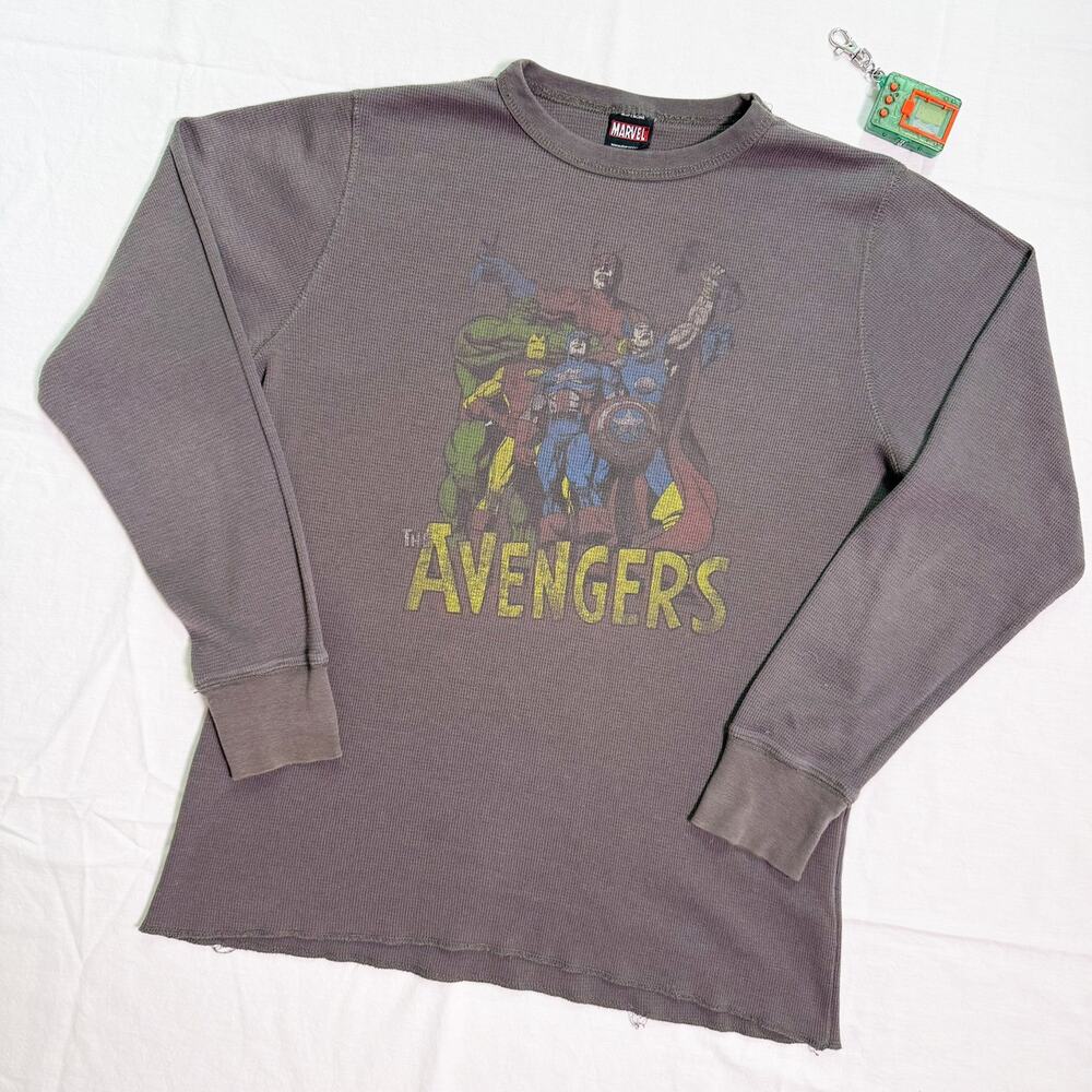 Vtg Y2K Marvel Avengers Mad Engine Thermal Long Sleeve T-Shirt - M